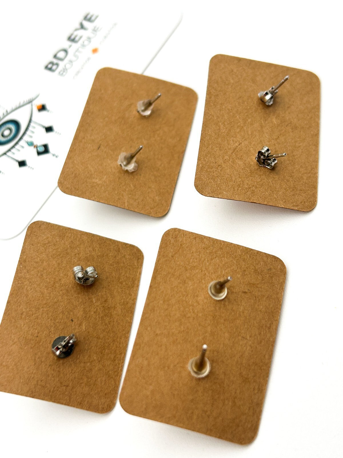 Set of 4 Pairs Semi-Precious Gemstone Stud Earrings 925 Sterling & 14TK Markings