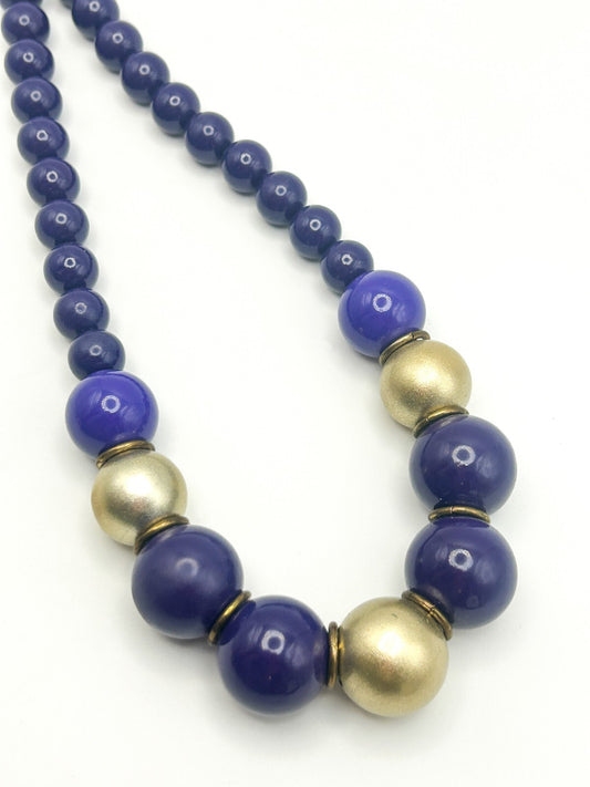 Vintage Purple & Matte Gold Tone Graduated Bead Necklace – 21”