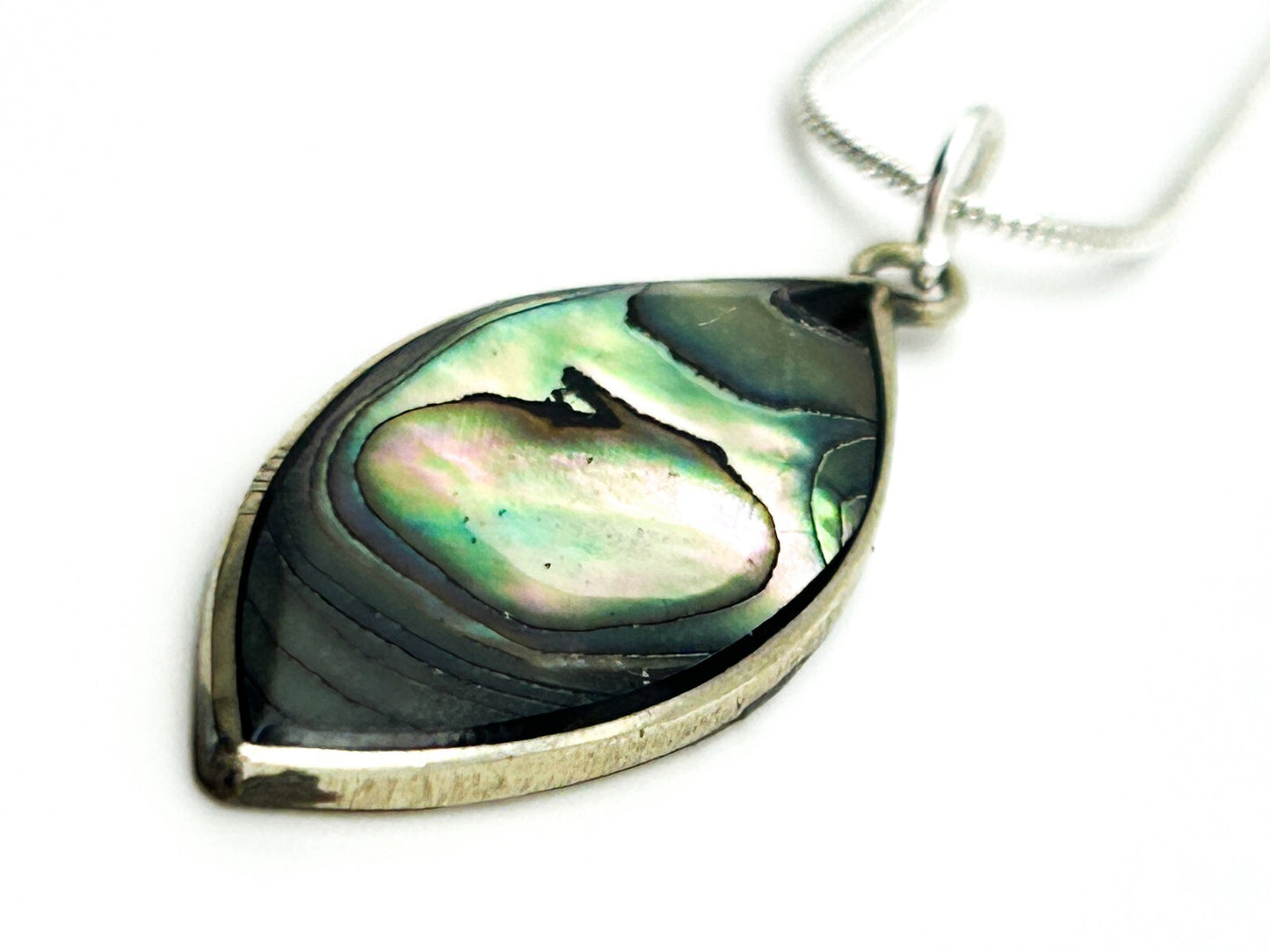 Paua Abalone Shell Marquis Pendant Necklace in Alpaca Silver
