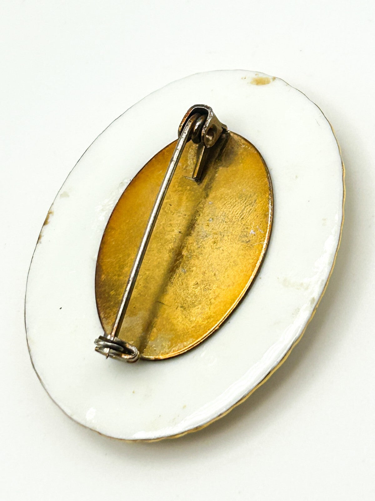 Aynsley Bone China Brooch Blue Floral Oval Gold Tone Vintage Pin