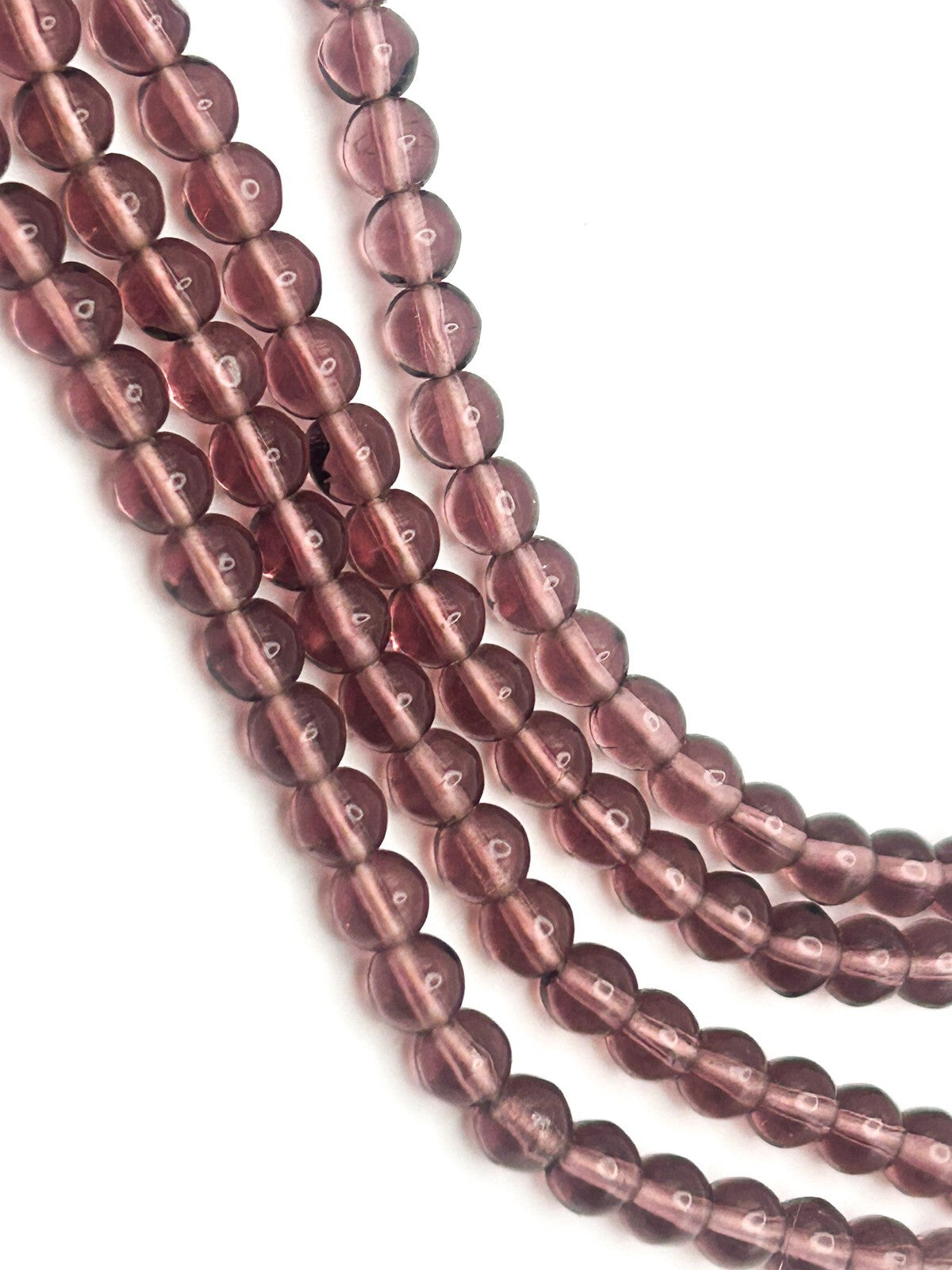 Vintage Mauve Glass Beaded Long Necklace 23"