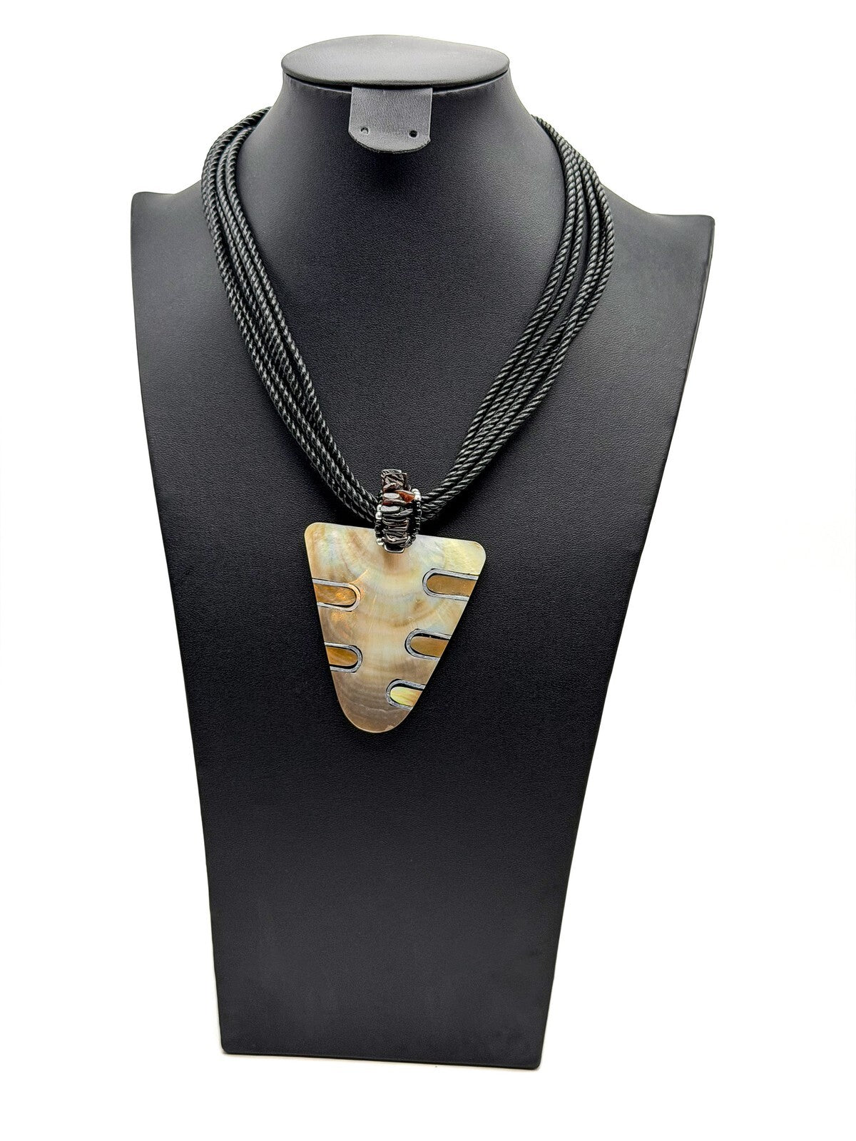 Mother of Pearl / Abelone & Acrylic Arrowhead Pendant Necklace on 5 Strand - 90s