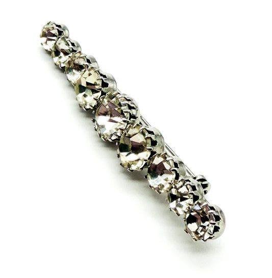 Vintage Clear Glass Crystal Graduated Bar Brooch Silver Tone Rhinestone Pin