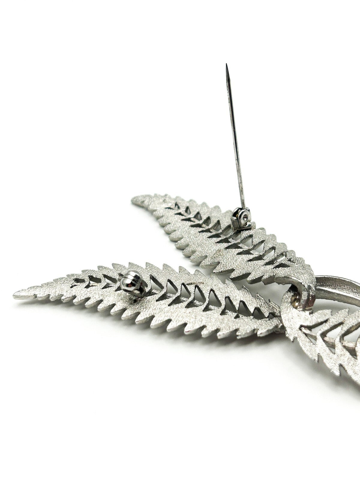 Vintage Bird Brooch Large Silver Tone Statement Leaf Wing Pin