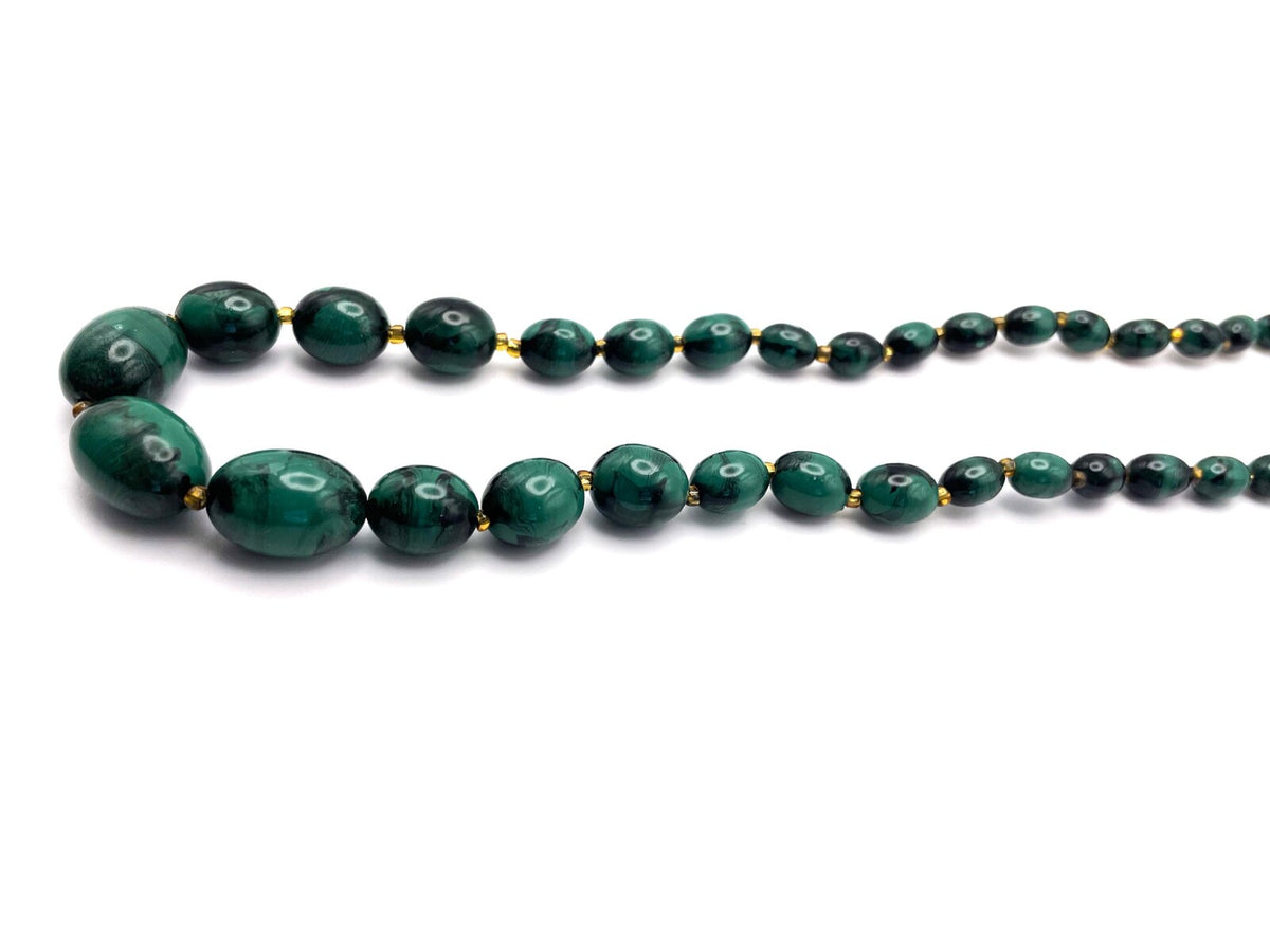 Vintage Faux Malachite Effect Graduated Green Bead Necklace