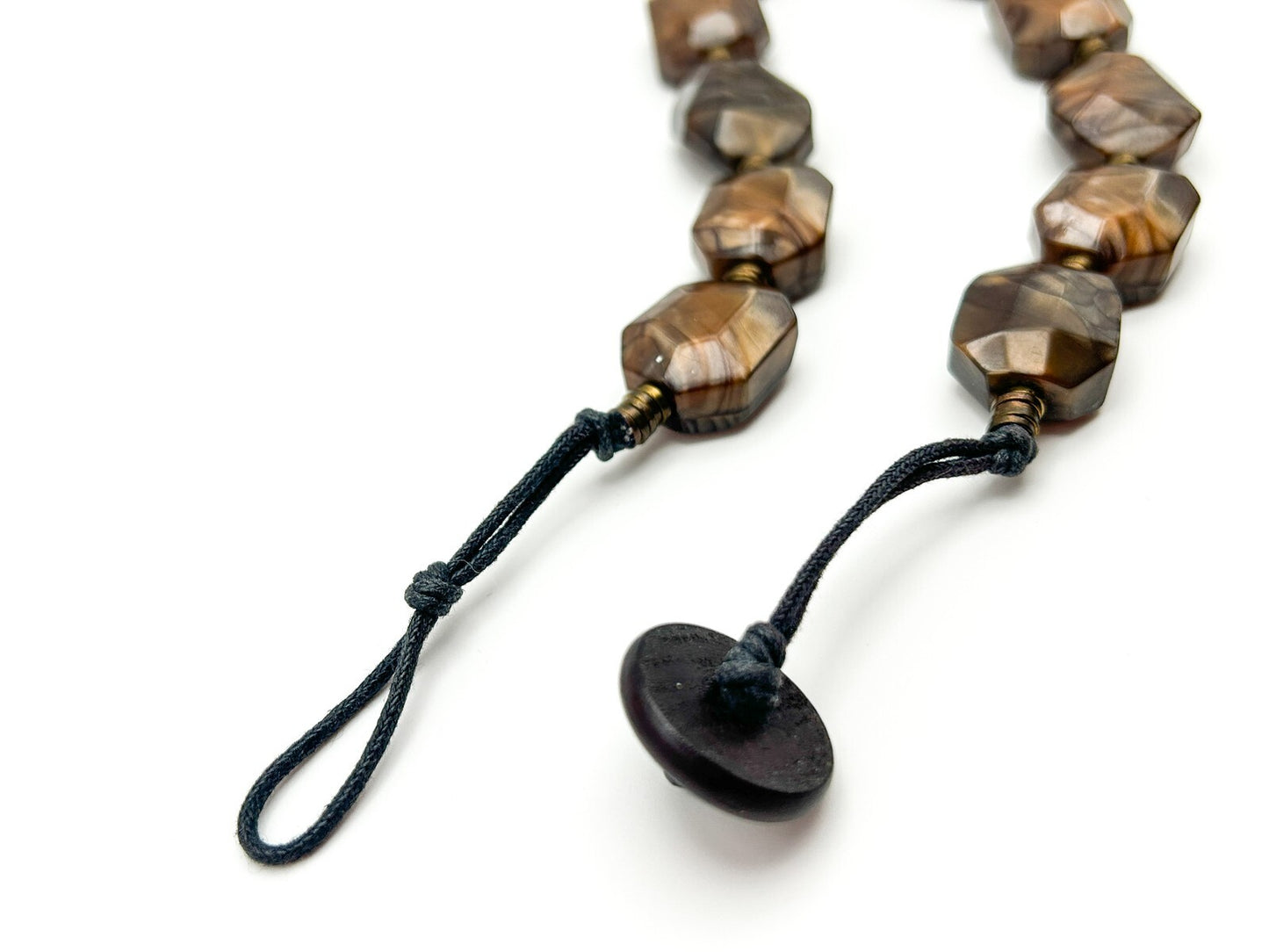 Vintage Brown Metallic Shimmer Marble-Effect Faceted Acrylic Nugget Necklace