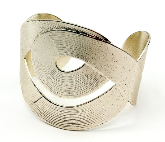 Chunky Silver Tone Abstract Adjustable Cuff Bracelet Statement Retro Minimalist