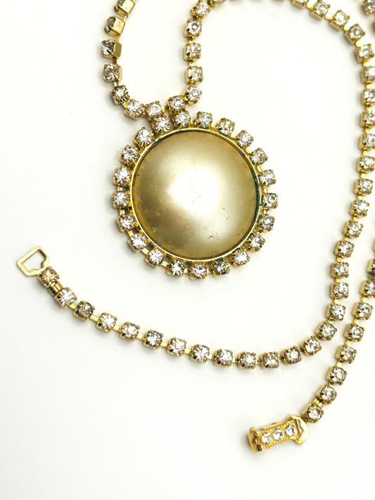 Vintage Pierre Cardin Faux Pearl & Rhinestone Necklace and Earrings - Gold Tone