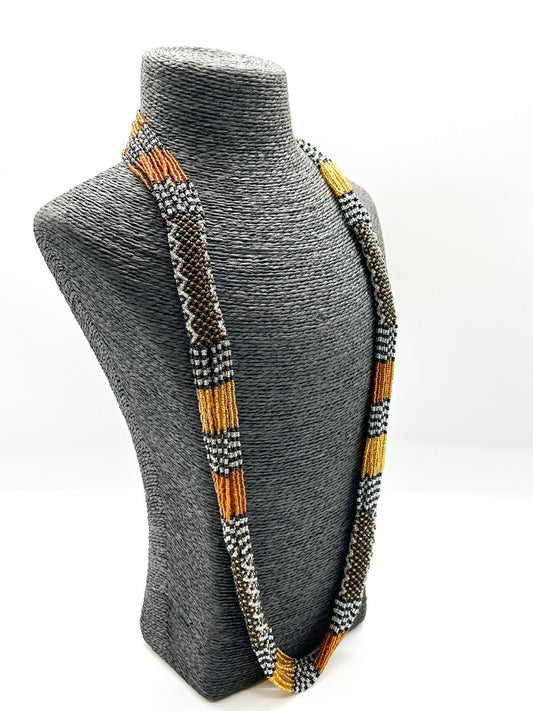 Vintage Hand Woven Seed Bead Necklace 16 Strand Geometric Artisan Jewellery