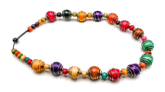 Rainbow Wire Wrapped Wood Necklace | Boho, Festival, 90s, Statement, VTG