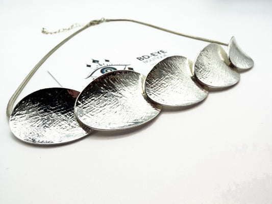 Minimalist Silver Disc Necklace Brushed Metal Overlapping Design 20”