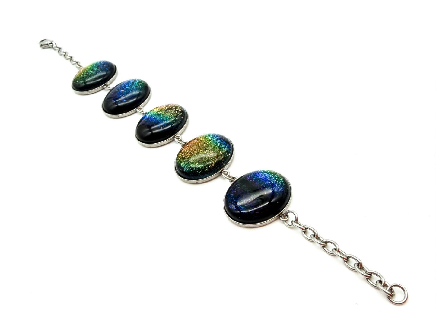 Dichroic Art Glass Panel Bracelet Silver Tone Colour-shifting Iridescent Rainbow