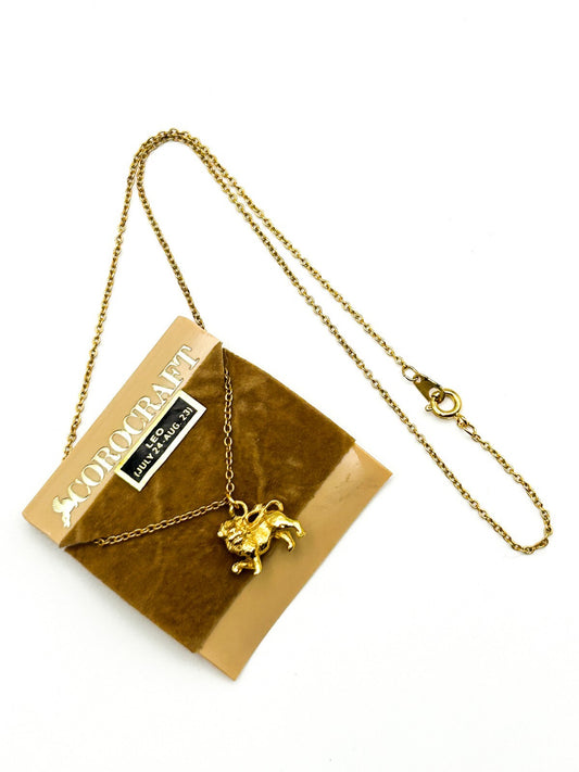 Corocraft Leo Zodiac Necklace Gold Tone Lion Pendant Vintage On Original Card