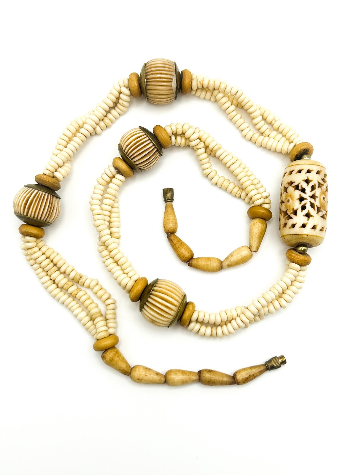 Vintage Carved Organic Material Triple Strand Necklace (Late 1970s–Early 1980s)