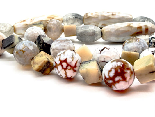 Chunky Gemstone Necklace Agate Jasper Quartz Dzi 9-eye Beads Toggle 22”
