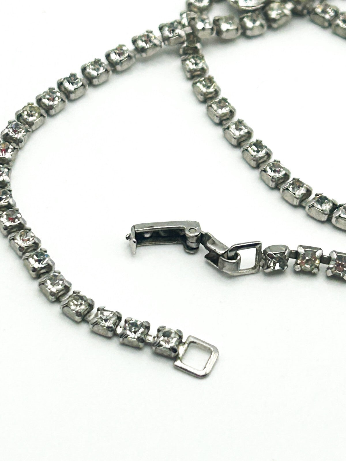 Vintage Rhinestone Waterfall Necklace Baguette Statement Tassel Drop 16”
