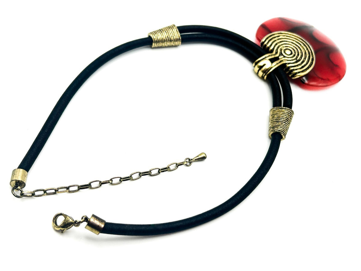 Vintage Egyptian Revival Red Acrylic Disc Statement Necklace