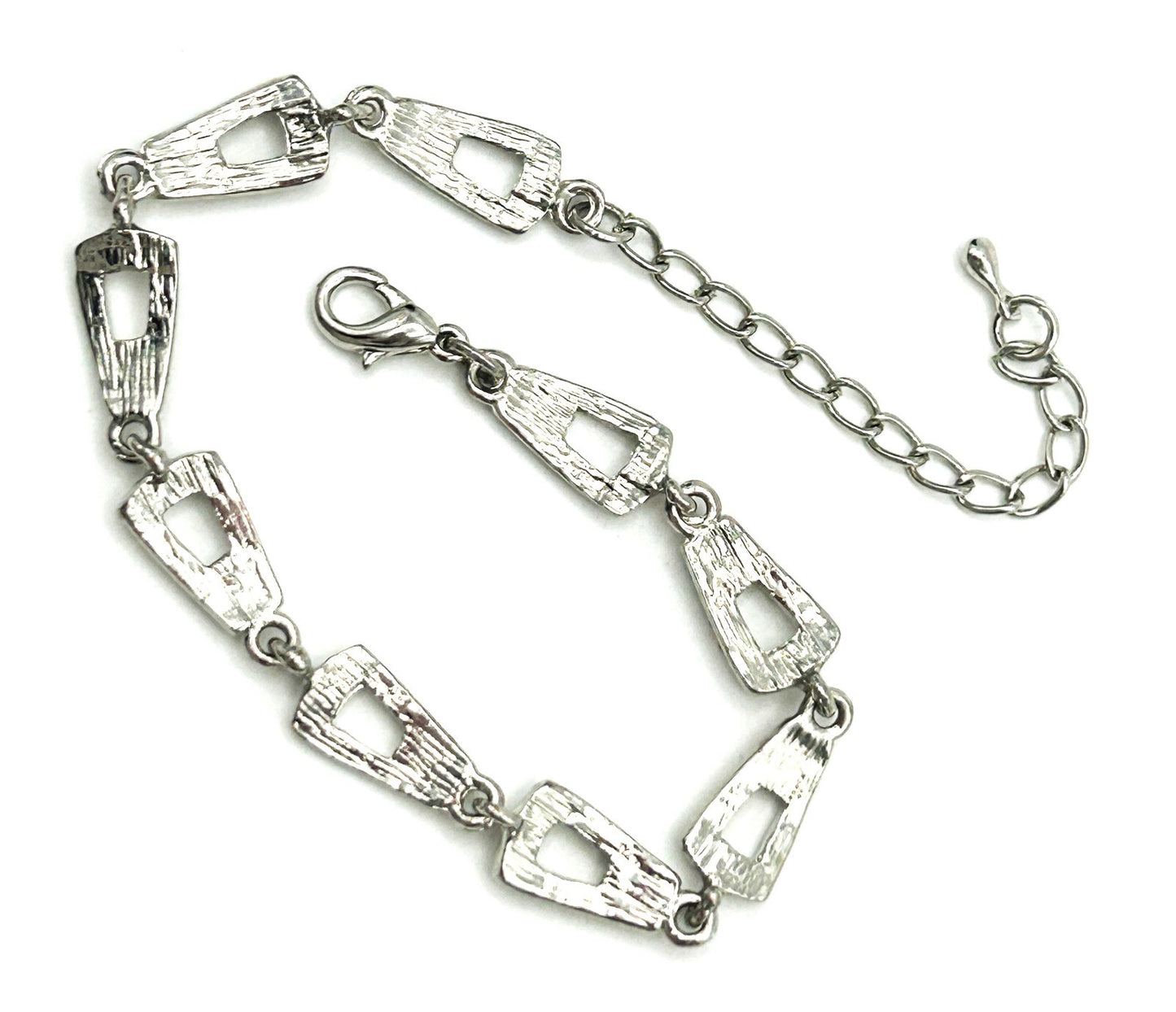 Silver Tone Diamanté Panel Link Bracelet 7” with Extender