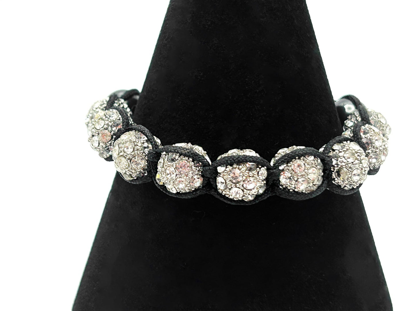 Signed Tresor Paris Crystal Shamballa Style Adjustable Bracelet Hematite