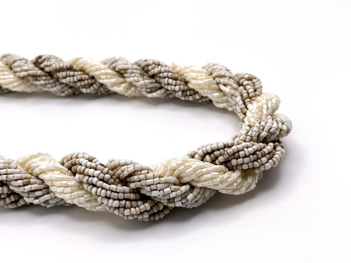 Cream and Beige Seed Bead Twisted Collar Necklace 19"