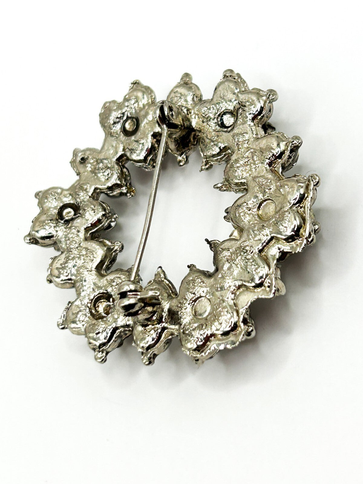 Vintage Aurora Borealis Rhinestone Wreath Brooch AB Crystal Silver Tone 1960s