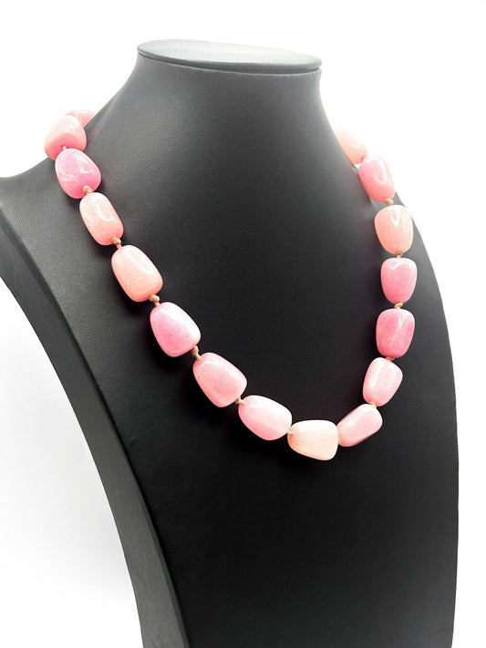 Lola Rose Pink Jade Chunk Necklace – Adjustable Cord boho