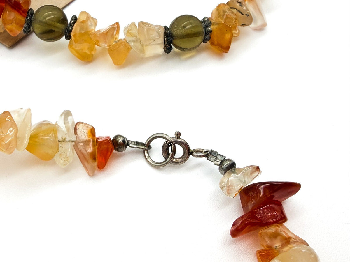 Boho Citrine Carnelian Chip Necklace Tassel Pendant Quartz Gemstone 19.5”