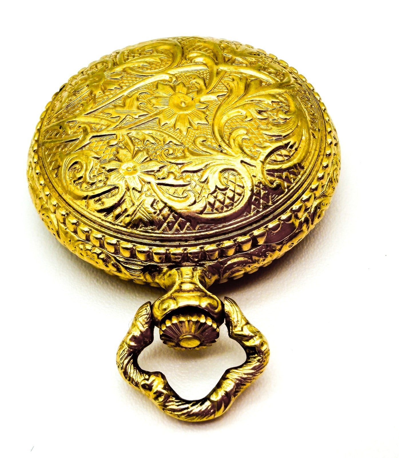 W&S Gold Tone Engraved Hunter-Style Pocket Watch Pendant Charm