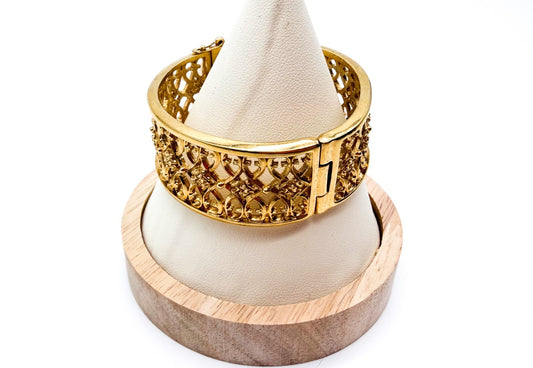 Past Times Gold Tone Bangle Filigree Openwork Hinged Bracelet Ornate