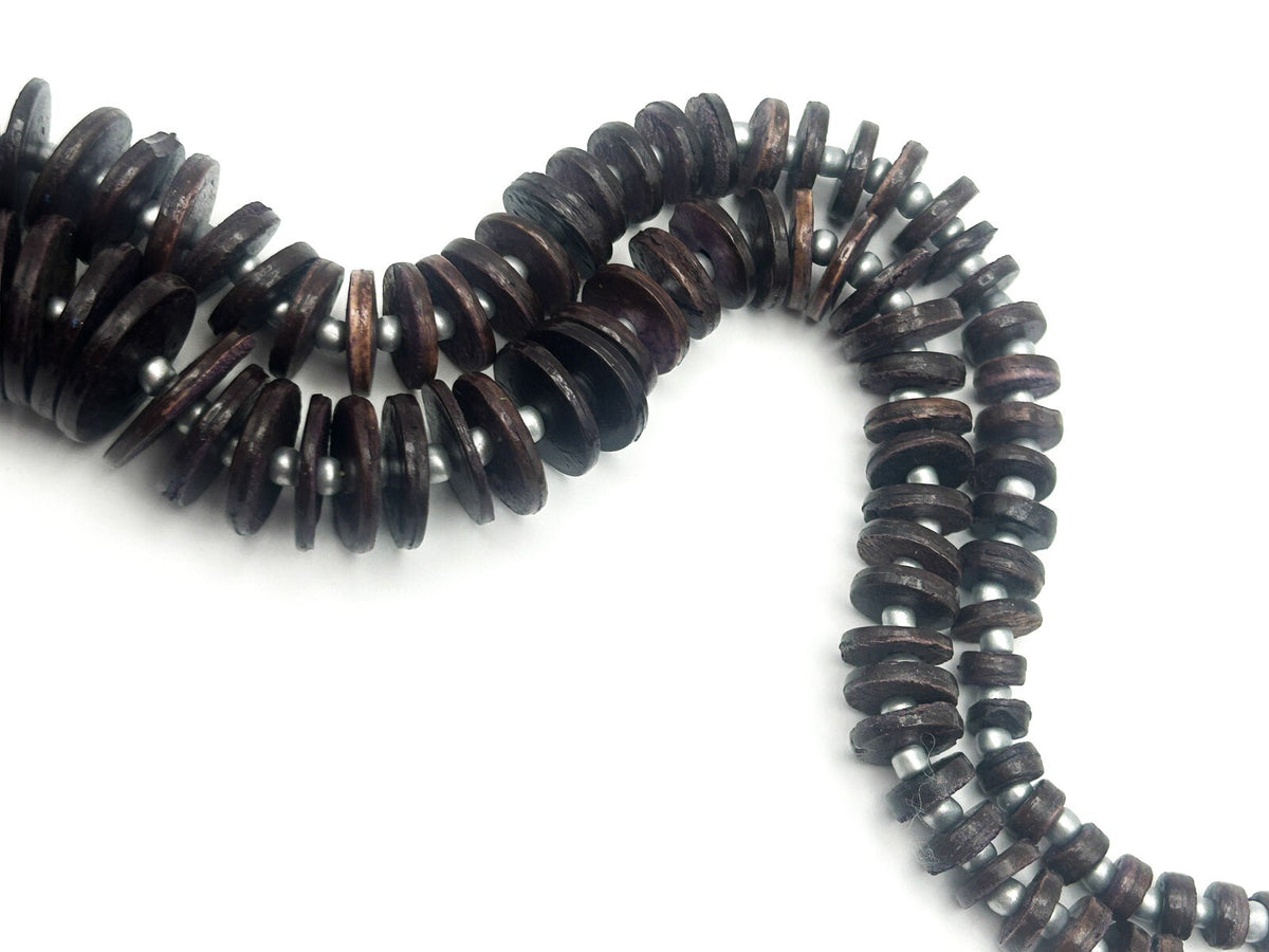 Vintage Graduated Purple and Brown Wood Disc Necklace