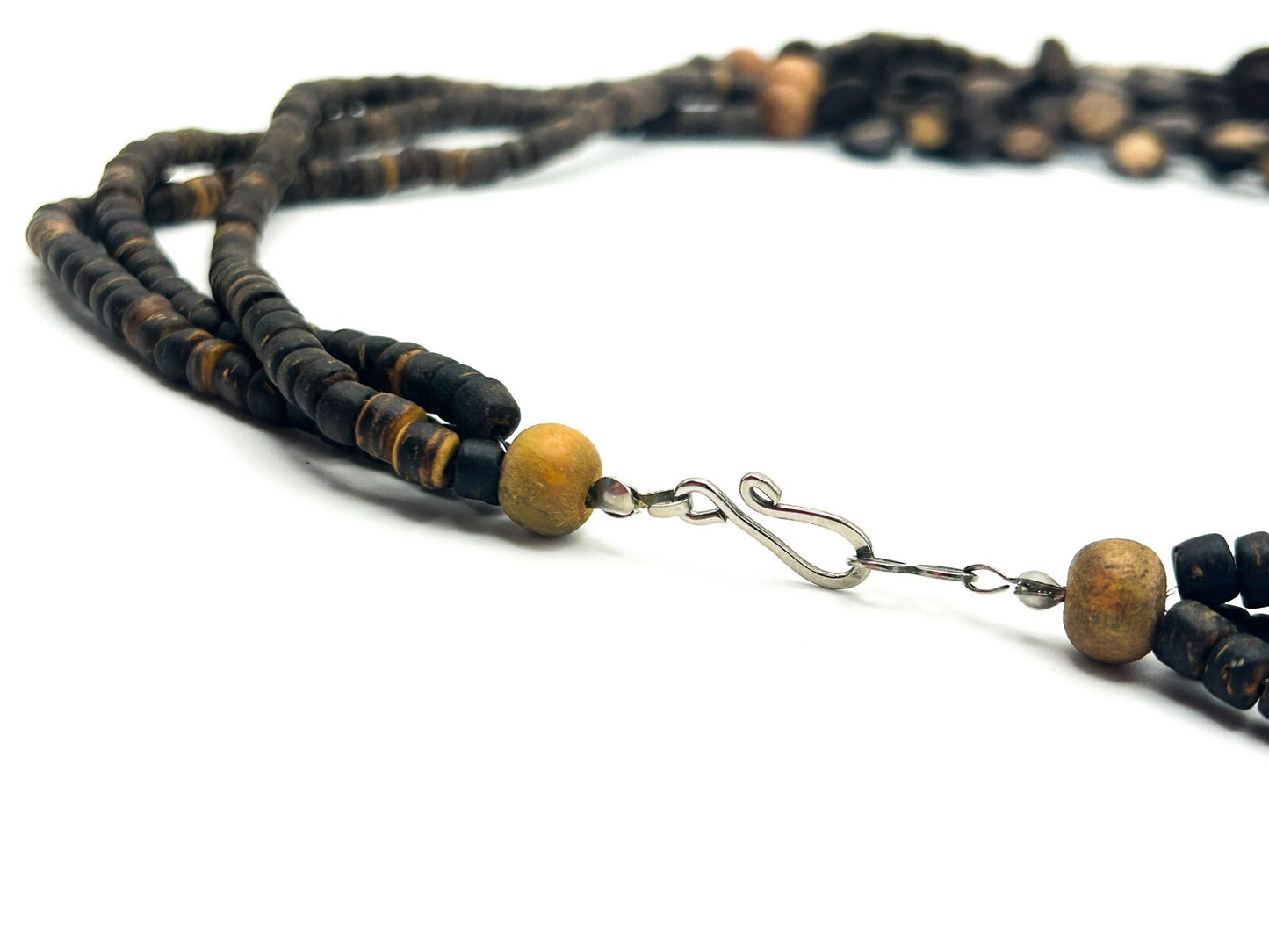 Natural Organic Coconut Shell Discs Layered Necklace Wood Accent Beads