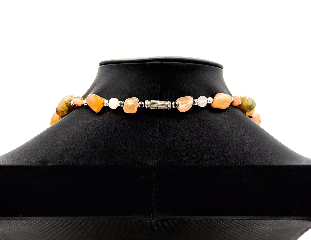 Vintage Mixed Gemstone Necklace Amethyst Citrine Jasper Quartz Nugget Strand 31”