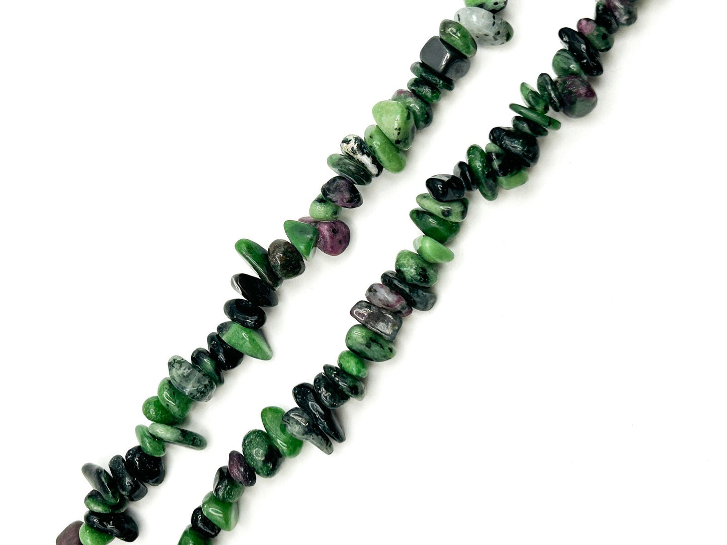 Ruby in Zoisite Gemstone Chip Necklace – Long Natural Stone Strand