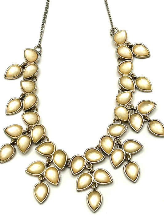 Accessorize Faceted Teardrop Statement Necklace – Champagne Acrylic Leaf Design