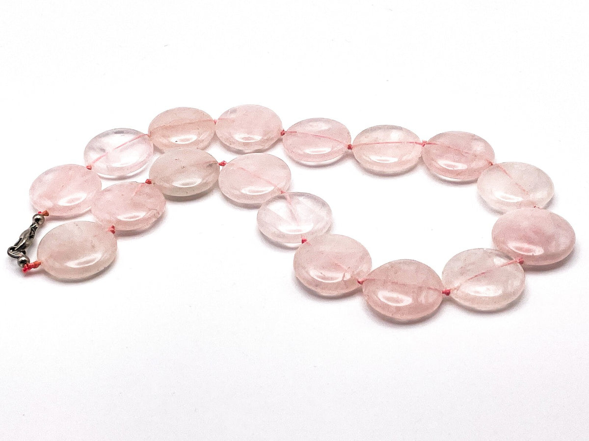Chunky Rose Quartz Disc Bead Necklace Pink Stone Gem Boho Handmade Pastel