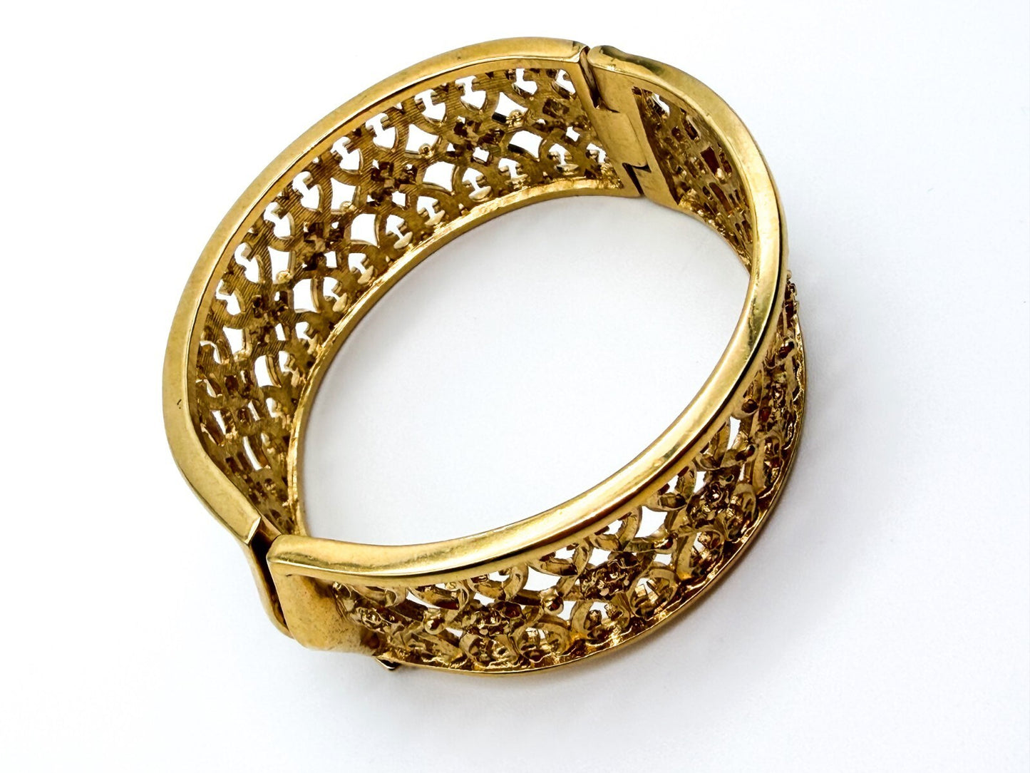 Past Times Gold Tone Bangle Filigree Openwork Hinged Bracelet Ornate