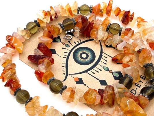 Boho Citrine Carnelian Chip Necklace Tassel Pendant Quartz Gemstone 19.5”