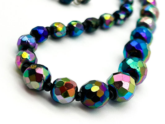 Vintage Aurora Borealis Peacock Glass Choker Necklace Rainbow Faceted Retro AB
