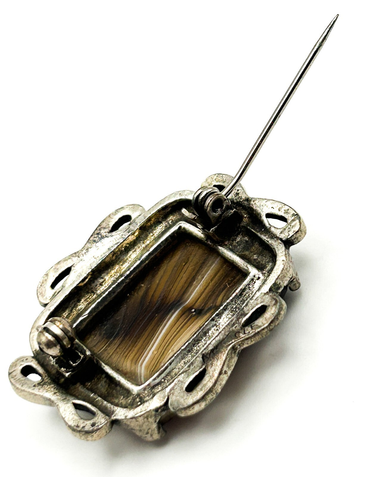 Miracle Scottish Agate Brooch Celtic Knot Silver Tone Vintage Pebble Stone Pin