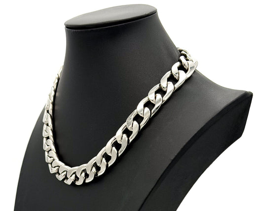 Heavy Curb Chain Necklace Silver Tone Chunky Link Statement 17.5”