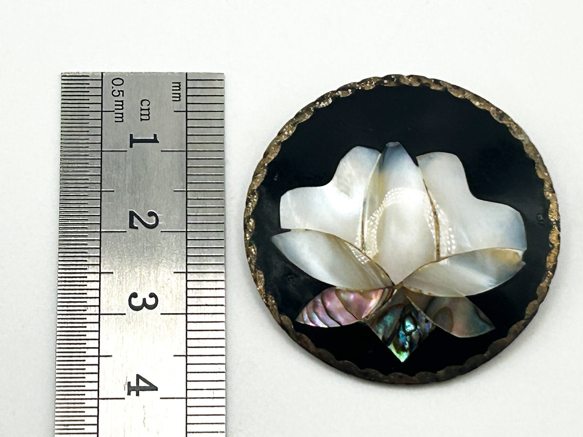 Vintage Alpaca Mexico Mother of Pearl Brooch Abalone Shell Inlay Floral Pin