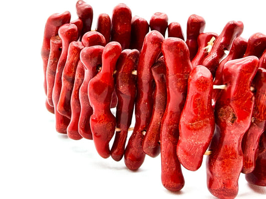 Vintage Red Bamboo Coral Stretch Bracelet Chunky Branch Beads
