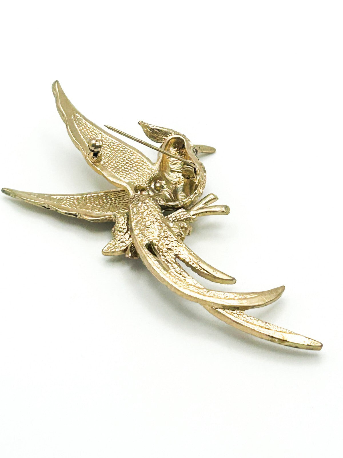 Vintage Bird of Paradise Brooch | Gold Tone Large Statement Bird Brooch Pearl