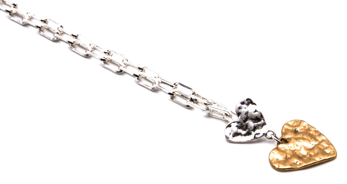 POM Tania Silver Plated Short Necklace – Double Heart Pendant