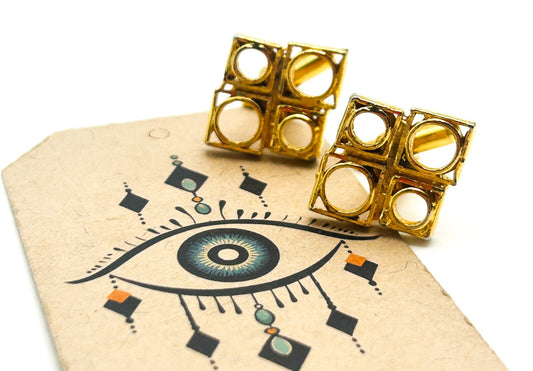Gold Tone Geometric Square Cufflinks with Circular Cut-Out Design