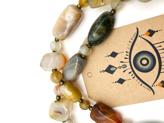 Vintage Mixed Agate Chunk Beaded Necklace - Boho Beggar Beads Gemstone