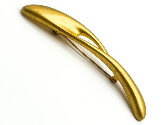 Gold Tone Abstract Sculptural Brooch with Brushed Finish