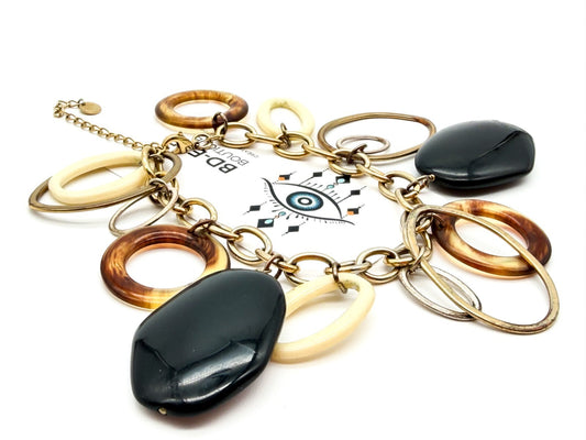 Virgin Vie Retro Gold Tone Charm Bracelet with Mixed Acrylic Hoops & Drops