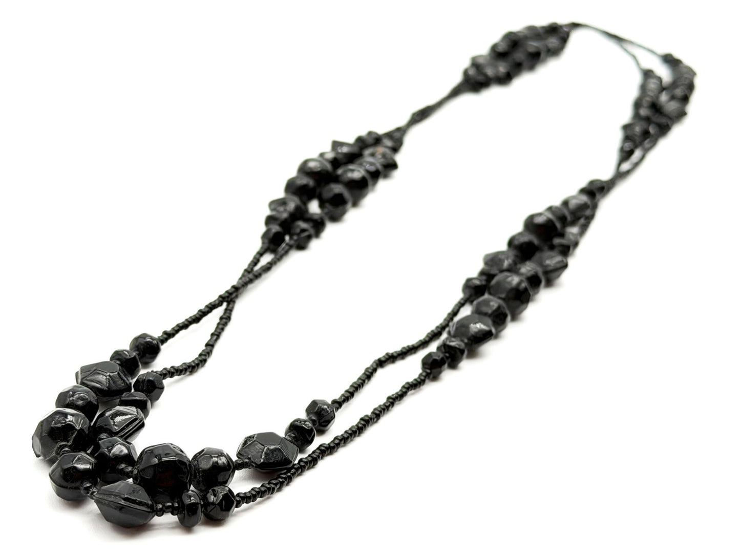 Vintage Black Glass Bead Long Necklace 30” Continuous Statement Strand