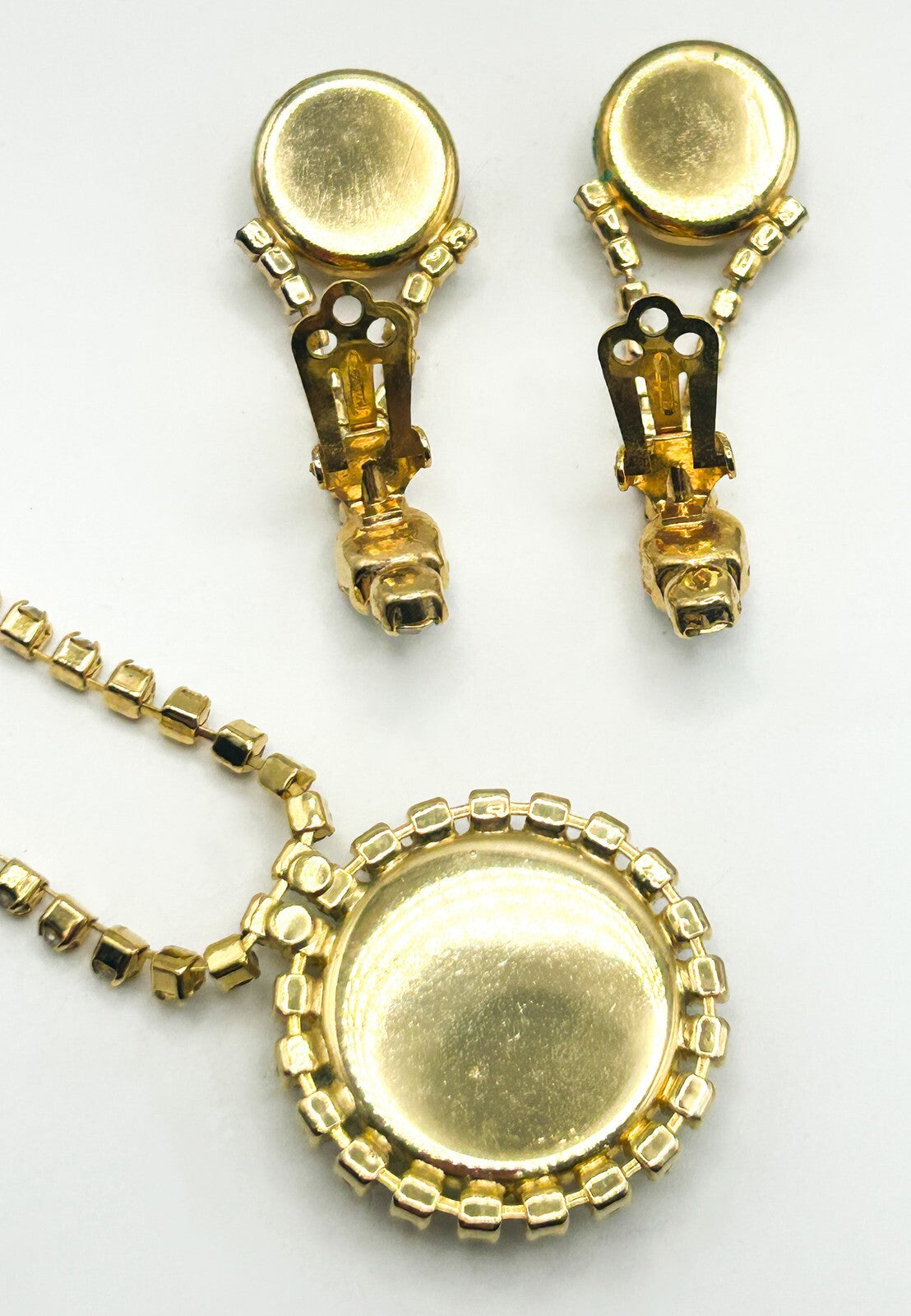 Vintage Pierre Cardin Faux Pearl & Rhinestone Necklace and Earrings - Gold Tone